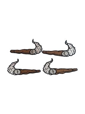 Set of 4 Smoking Cigar Iron-On Patches - Brown & White
